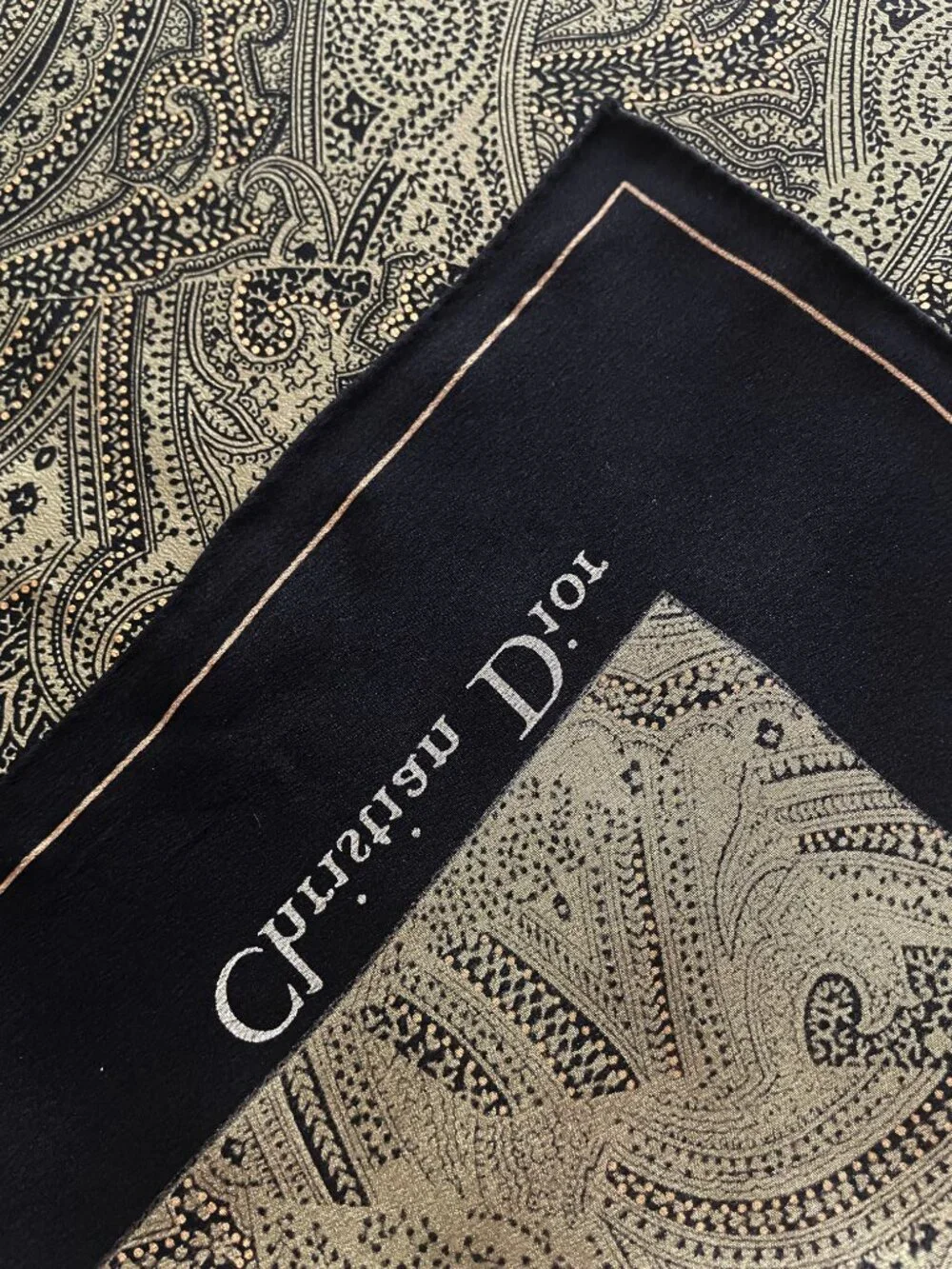 Vintage Christian Dior Silk Scarf Paisley Print Rolled Hem